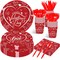 175 Pcs Valentine's Day Tableware Set - Serves 25, Heart and Love-Themed Disposable Plates, Cups, Napkins, Forks, Spoons, Knives for Valentine, Wedding Party Supplies, Romantic Holiday Gatherings